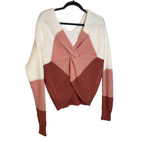 Boutique Color Block Pink Twist Back Knit Sweater M - Picture 7 of 10